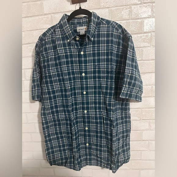 Carhartt Blue Plaid Short-Sleeve Button-Up – Men’s Size Large #0481 - Picture 10 of 10
